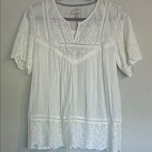 Knox Rose White Eyelet Split-Neck Blouse
